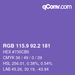 カラーコード: RGB 115.9 92.2 181 | qconv.com
