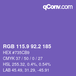 カラーコード: RGB 115.9 92.2 185 | qconv.com