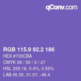 カラーコード: RGB 115.9 92.2 186 | qconv.com
