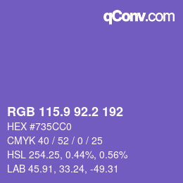 カラーコード: RGB 115.9 92.2 192 | qconv.com