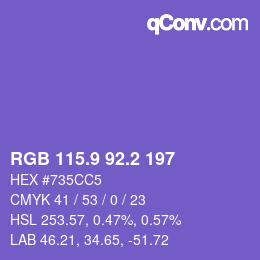 カラーコード: RGB 115.9 92.2 197 | qconv.com