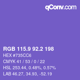 カラーコード: RGB 115.9 92.2 198 | qconv.com
