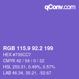カラーコード: RGB 115.9 92.2 199 | qconv.com