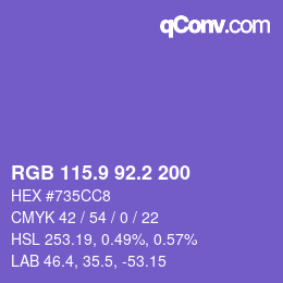 カラーコード: RGB 115.9 92.2 200 | qconv.com