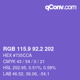 カラーコード: RGB 115.9 92.2 202 | qconv.com