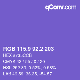 カラーコード: RGB 115.9 92.2 203 | qconv.com