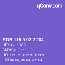 カラーコード: RGB 115.9 92.2 204 | qconv.com