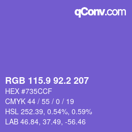 カラーコード: RGB 115.9 92.2 207 | qconv.com