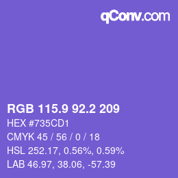 カラーコード: RGB 115.9 92.2 209 | qconv.com