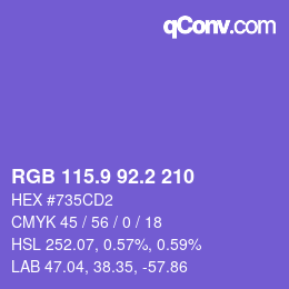 カラーコード: RGB 115.9 92.2 210 | qconv.com