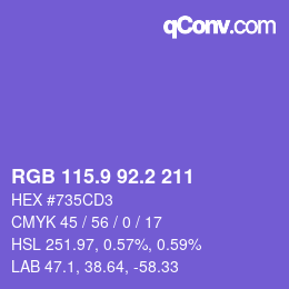 カラーコード: RGB 115.9 92.2 211 | qconv.com