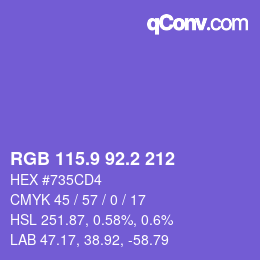 カラーコード: RGB 115.9 92.2 212 | qconv.com