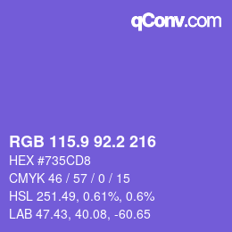 カラーコード: RGB 115.9 92.2 216 | qconv.com