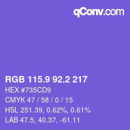 カラーコード: RGB 115.9 92.2 217 | qconv.com