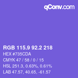 カラーコード: RGB 115.9 92.2 218 | qconv.com