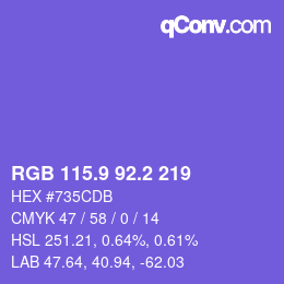 カラーコード: RGB 115.9 92.2 219 | qconv.com