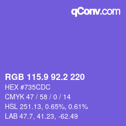 カラーコード: RGB 115.9 92.2 220 | qconv.com