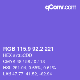カラーコード: RGB 115.9 92.2 221 | qconv.com