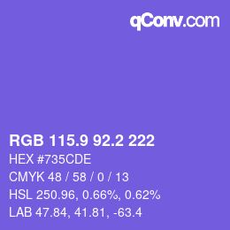 カラーコード: RGB 115.9 92.2 222 | qconv.com