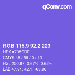 カラーコード: RGB 115.9 92.2 223 | qconv.com
