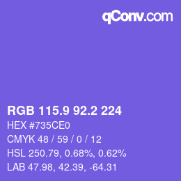カラーコード: RGB 115.9 92.2 224 | qconv.com