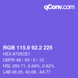 カラーコード: RGB 115.9 92.2 225 | qconv.com