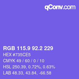 カラーコード: RGB 115.9 92.2 229 | qconv.com