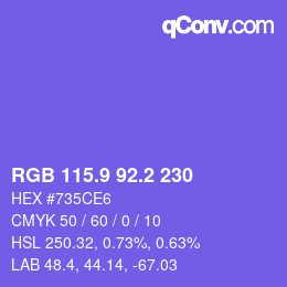 カラーコード: RGB 115.9 92.2 230 | qconv.com