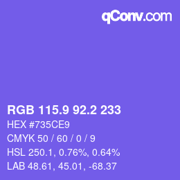 カラーコード: RGB 115.9 92.2 233 | qconv.com