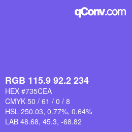 カラーコード: RGB 115.9 92.2 234 | qconv.com