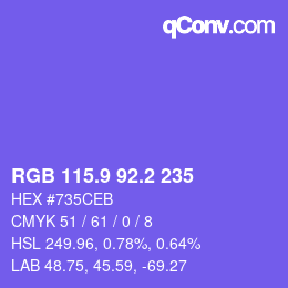 カラーコード: RGB 115.9 92.2 235 | qconv.com