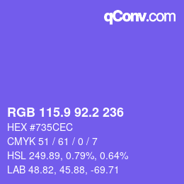 カラーコード: RGB 115.9 92.2 236 | qconv.com
