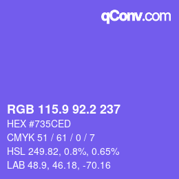カラーコード: RGB 115.9 92.2 237 | qconv.com
