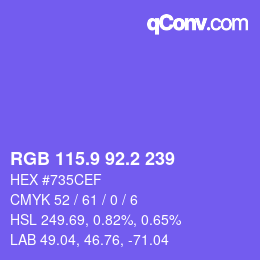 カラーコード: RGB 115.9 92.2 239 | qconv.com