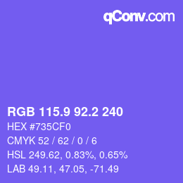 カラーコード: RGB 115.9 92.2 240 | qconv.com