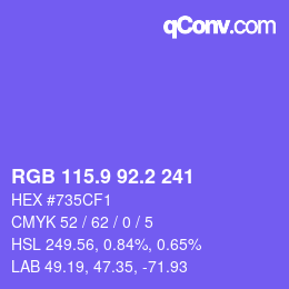カラーコード: RGB 115.9 92.2 241 | qconv.com