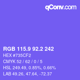 カラーコード: RGB 115.9 92.2 242 | qconv.com