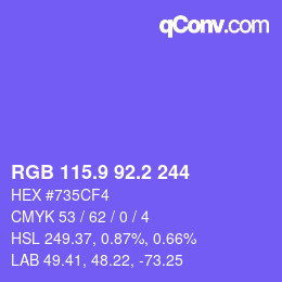 カラーコード: RGB 115.9 92.2 244 | qconv.com