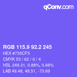 カラーコード: RGB 115.9 92.2 245 | qconv.com