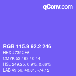 カラーコード: RGB 115.9 92.2 246 | qconv.com