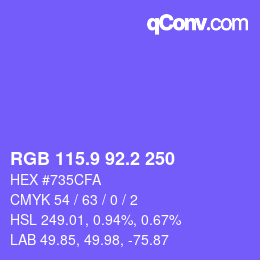 カラーコード: RGB 115.9 92.2 250 | qconv.com