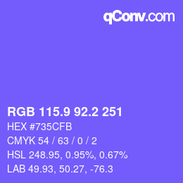 カラーコード: RGB 115.9 92.2 251 | qconv.com