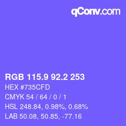 カラーコード: RGB 115.9 92.2 253 | qconv.com