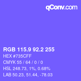 カラーコード: RGB 115.9 92.2 255 | qconv.com
