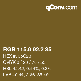 カラーコード: RGB 115.9 92.2 35 | qconv.com