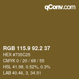 カラーコード: RGB 115.9 92.2 37 | qconv.com
