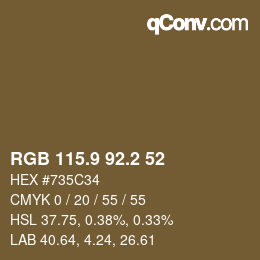 Color code: RGB 115.9 92.2 52 | qconv.com