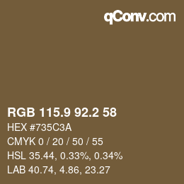 Color code: RGB 115.9 92.2 58 | qconv.com