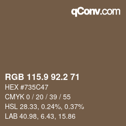 Color code: RGB 115.9 92.2 71 | qconv.com