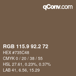 カラーコード: RGB 115.9 92.2 72 | qconv.com